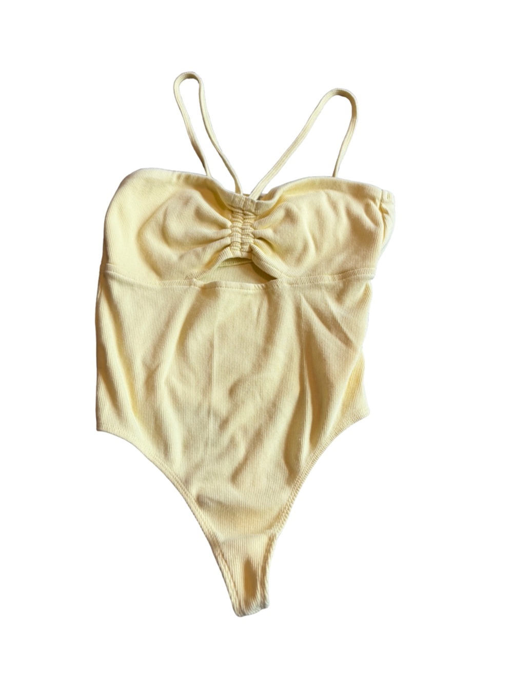 Open Edit Bright Yellow Stretch Bodysuit Spaghetti Strap Size XS Women's NWOT